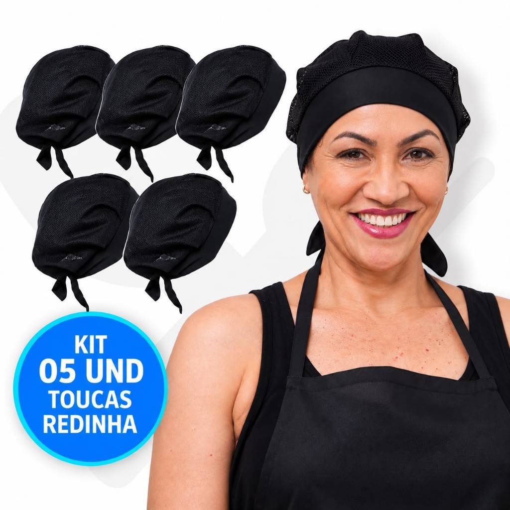 Kit Com 5 Touca Telinha Lavável Cozinha Restaurante Padaria Pizzaria