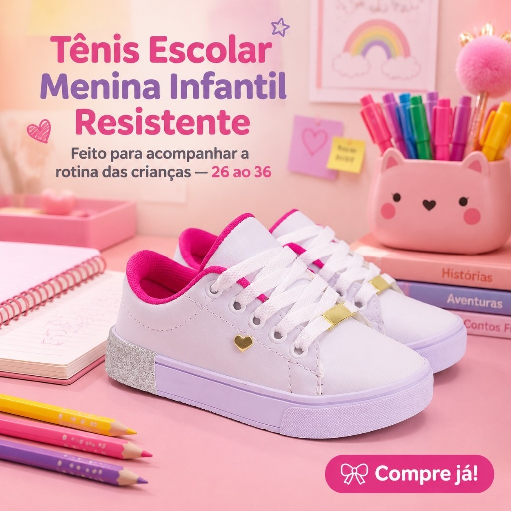 Tênis Infantil Feminino para Meninas Conforto e Leveza Diária Envio Imediato