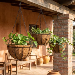 3 Vasos de Fibra de Coco 25cm Plantas Suspenso com Corrente