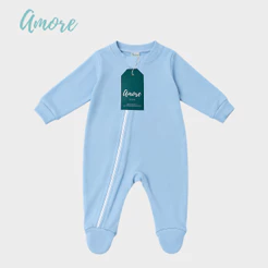 Macacão de bebê Menino Amore Pezinho Azul com Zíper 100% Algodão