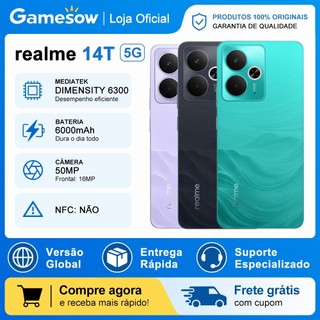Smartphone Realme 14T 5G, 256GB+8GB RAM, Proteção IP69, Câmera 50MP, Processador Dimensity 6300, Versão Global