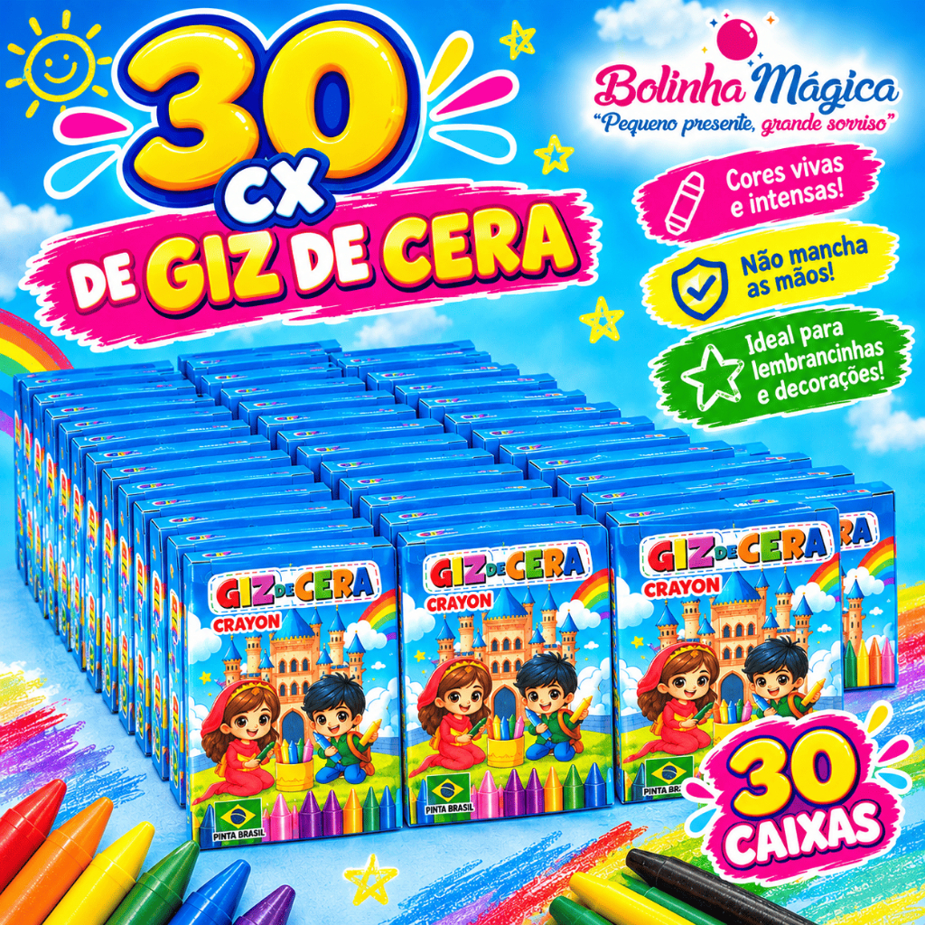 30 Caixinhas Kit Mini Giz De Cera 5 Cores 5 Cms Atacado para Festa Infantil Aniversario Prenda