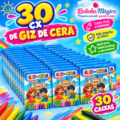 30 Caixinhas Kit Mini Giz De Cera 5 Cores 5 Cms Atacado para Festa Infantil Aniversario Prenda