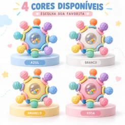 Brinquedo Mordedor 12 Pontas Infantil Massageador Dentição Chocalho Esfera com Alça Colorido BPA Fre