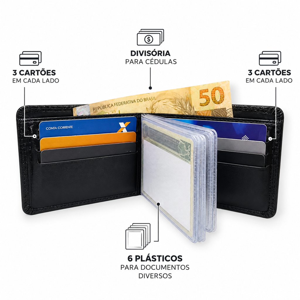 Mini Carteira Masculina Slim de Couro Legítimo Porta Cartões Compacta de Bolso — imagem 2 de 2