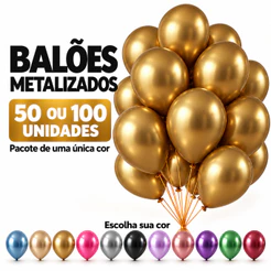 50/100 Balão Metalizado N° 10 Bexiga Decoração de Festa Aniversário Casamento Evento Painel Cromada