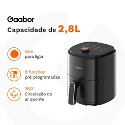 Gaabor 127V Air Fryer 2.8L Circulacao Ar 360° Cozimento Uniforme Timer Antiaderente AF-35M02A