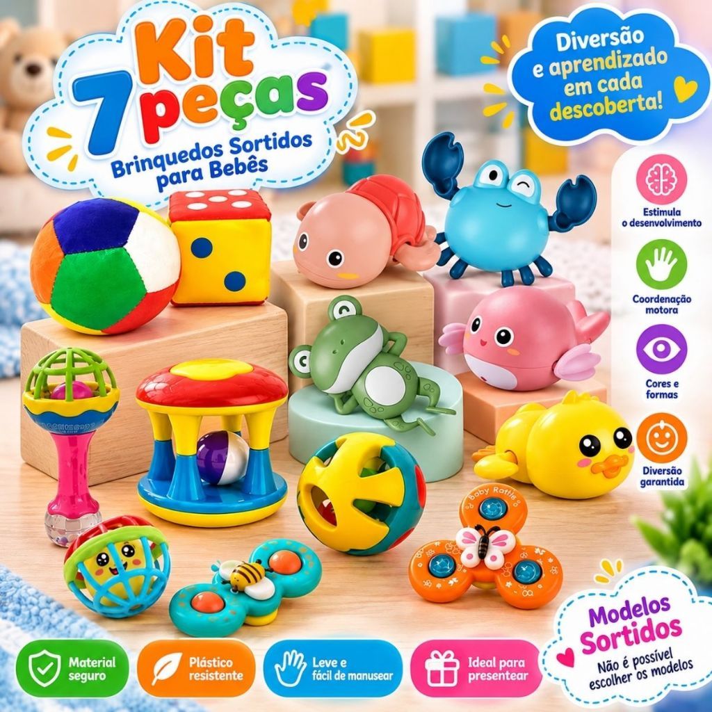 Kit 7pcs Brinquedo Chocalho Soft Macio Silicone Para Bebes Bolinha Halter Chocalho Dutoys · foto 2