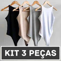 Kit 3 Body Feminino Londres Regata Suplex Básico