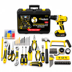 Kit Ferramentas 299 Peças Parafusadeira a Bateria 21V Titanium Platina com Maleta