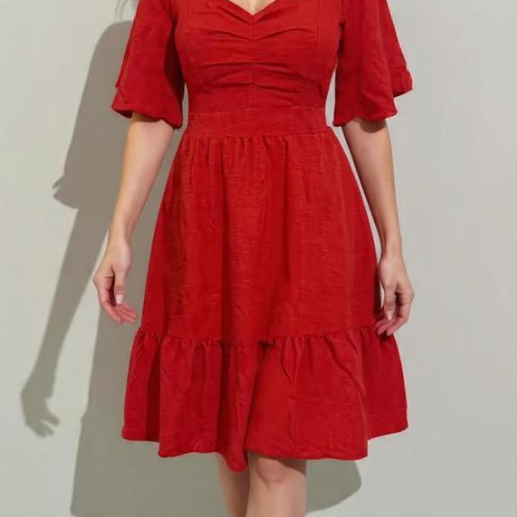 VESTIDO MID COM MANGA FLORADO E LISO ELEGANTE-CASUAL — imagem 2 de 2