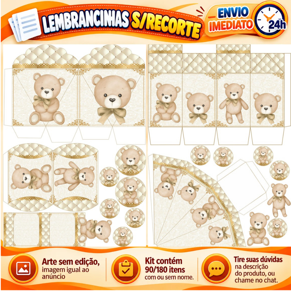 Kit Festa 180/90 Itens Personalizados Lembrancinhas Chá Revelação Urso Marrom — imagem 2 de 2