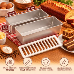 Kit 2 Formas Para Bolo Slice cake pão de forma e 01 Marcador Fatia Caparroz