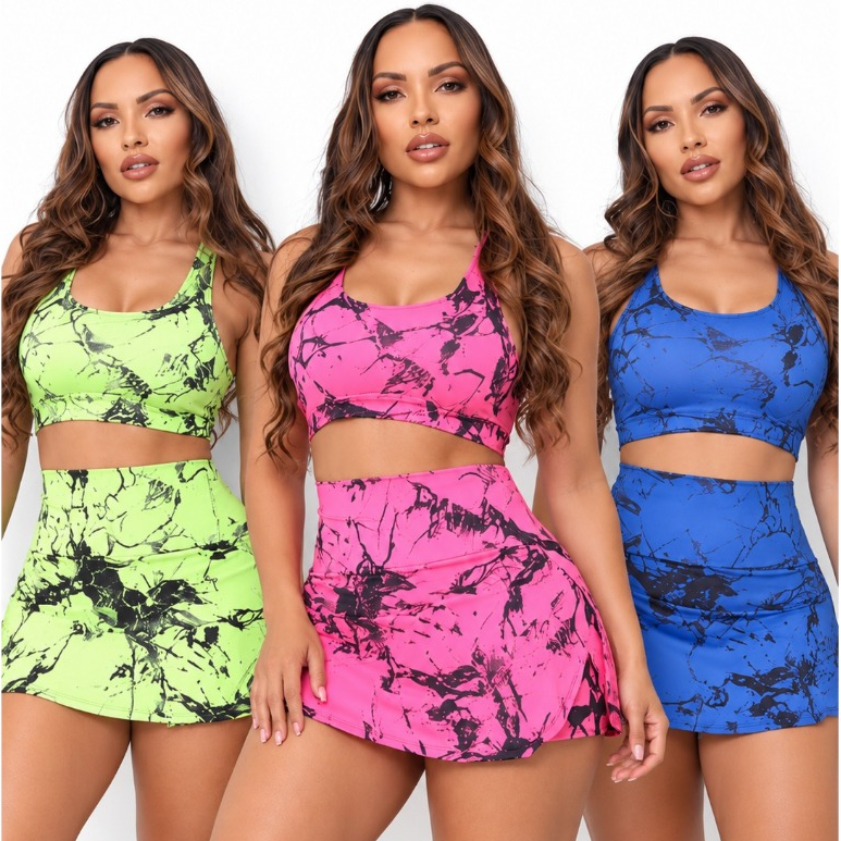 conjunto Short Saia Feminino de Verão | Cintura alta Confortável Academia, Treino e dia a dia