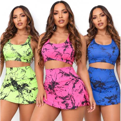 conjunto Short Saia Feminino de Verão | Cintura alta Confortável Academia, Treino e dia a dia