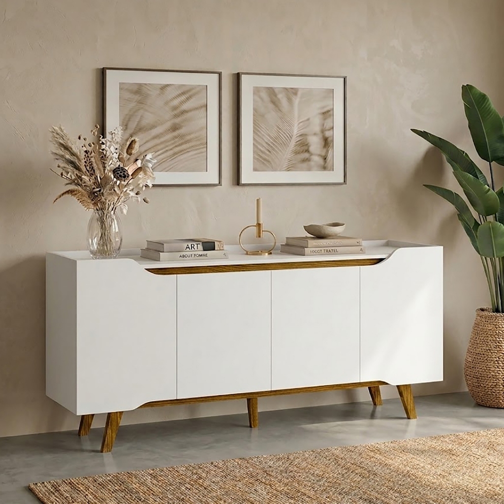 Buffet Retrô Shop 4 Portas Aparador para Sala de Jantar Cozinha Olivar