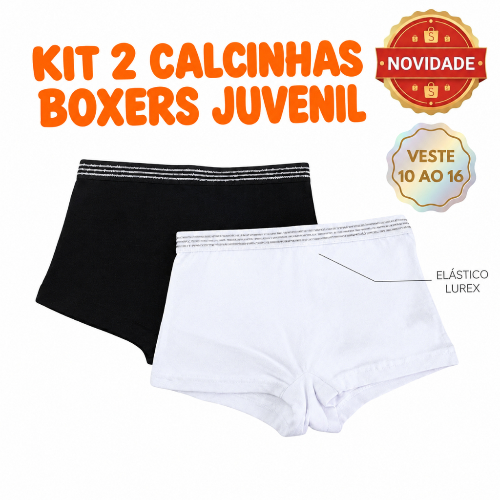 Kit 2 Calcinhas Boxer Juvenil Menina Algodão Macio Forro Duplo Confortável
