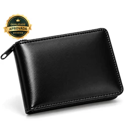 Carteira Masculina Couro Zíper Compacta Porta Cartões CNH Cédulas Moedas - Envio Imediato