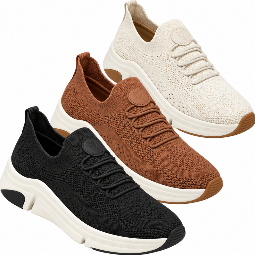 Tênis Feminino Ultra Conforto Benévola Calce Fácil Knit Ortopédico Esporão Branco Fascite Plantar