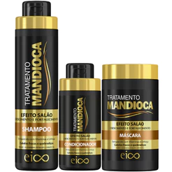 Kit Eico Mandioca Shampoo 800ml Condicionador 450ml Máscara 1Kg Crescimento Força
