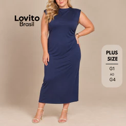 Lovito Plus Size Vestido Midi Malha Confortável DRB1044BRL1074