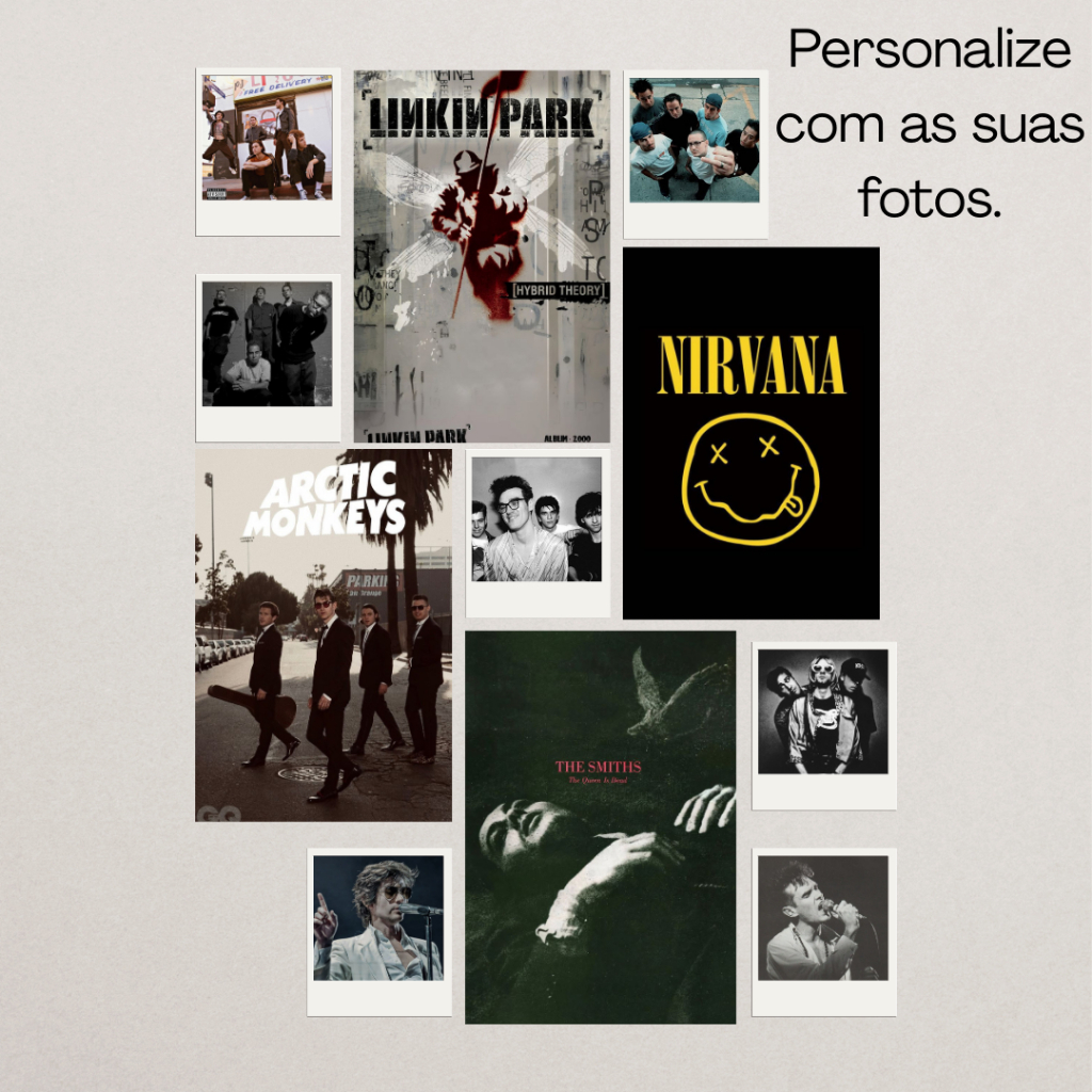 Kit 4 Posters A4 + 7 Fotos Inspirado em Bandas de Rock – Decoração Quarto Musical
