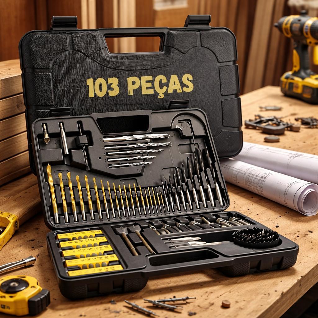 Kit Jogo De Brocas Para Furadeira 103 Peças Bits Soquetes Madeira Concreto Maleta
