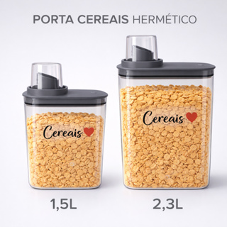 Pote Hermético Porta Cereais 1,5L e 2,3L com Tampa Dosadora Vedação em Oferta na Shopee
