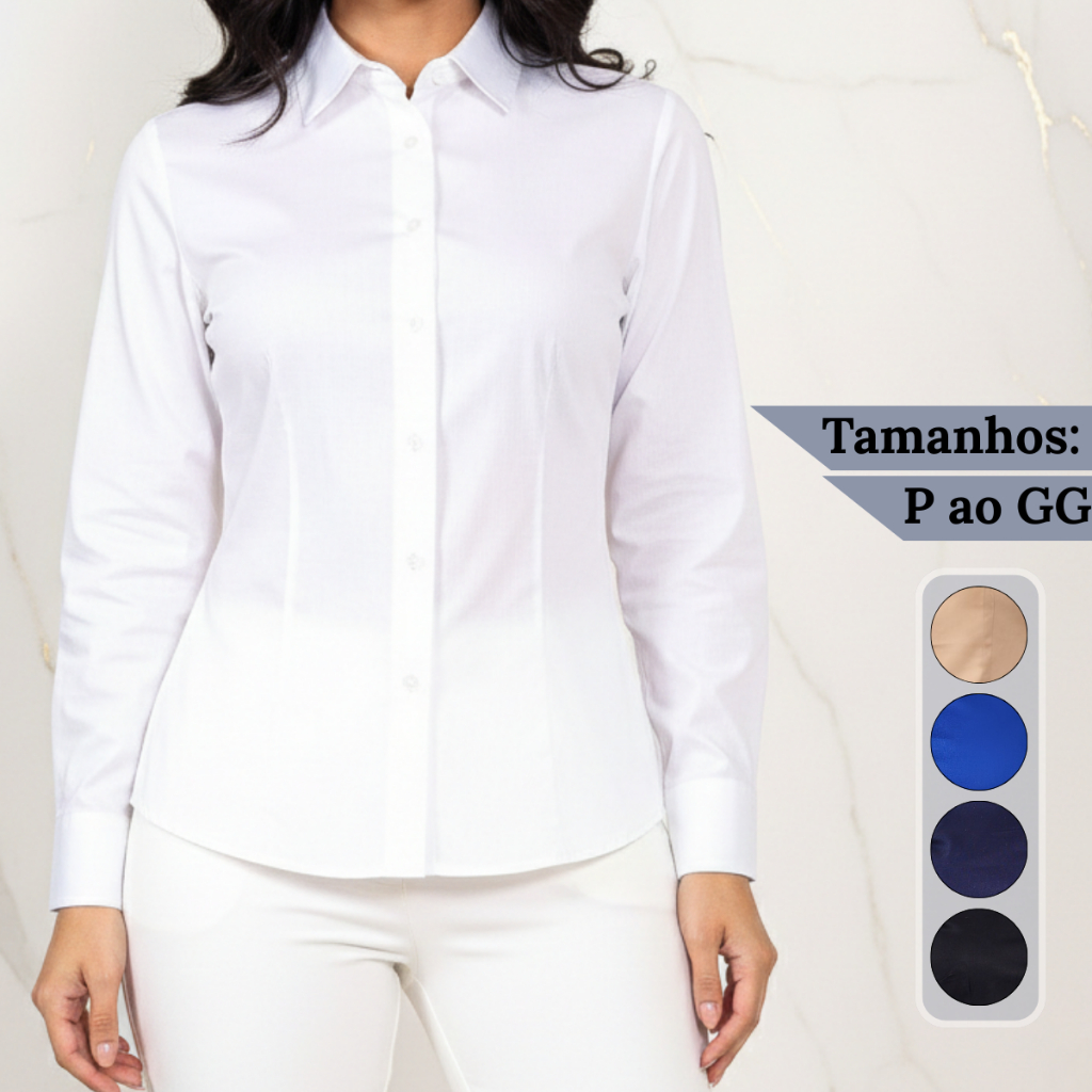 Camisa Feminina Social Manga Longa Trabalho Lycra Secretária Premium em Oferta na Shopee