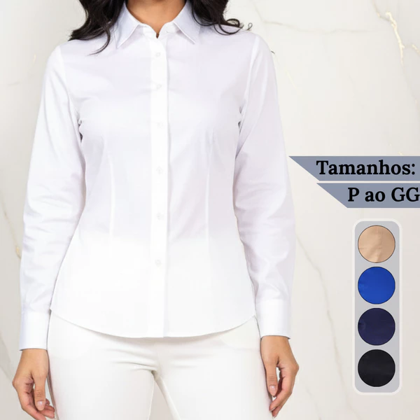 Camisa Feminina Social Manga Longa Trabalho Lycra Secretária Premium Estilosa