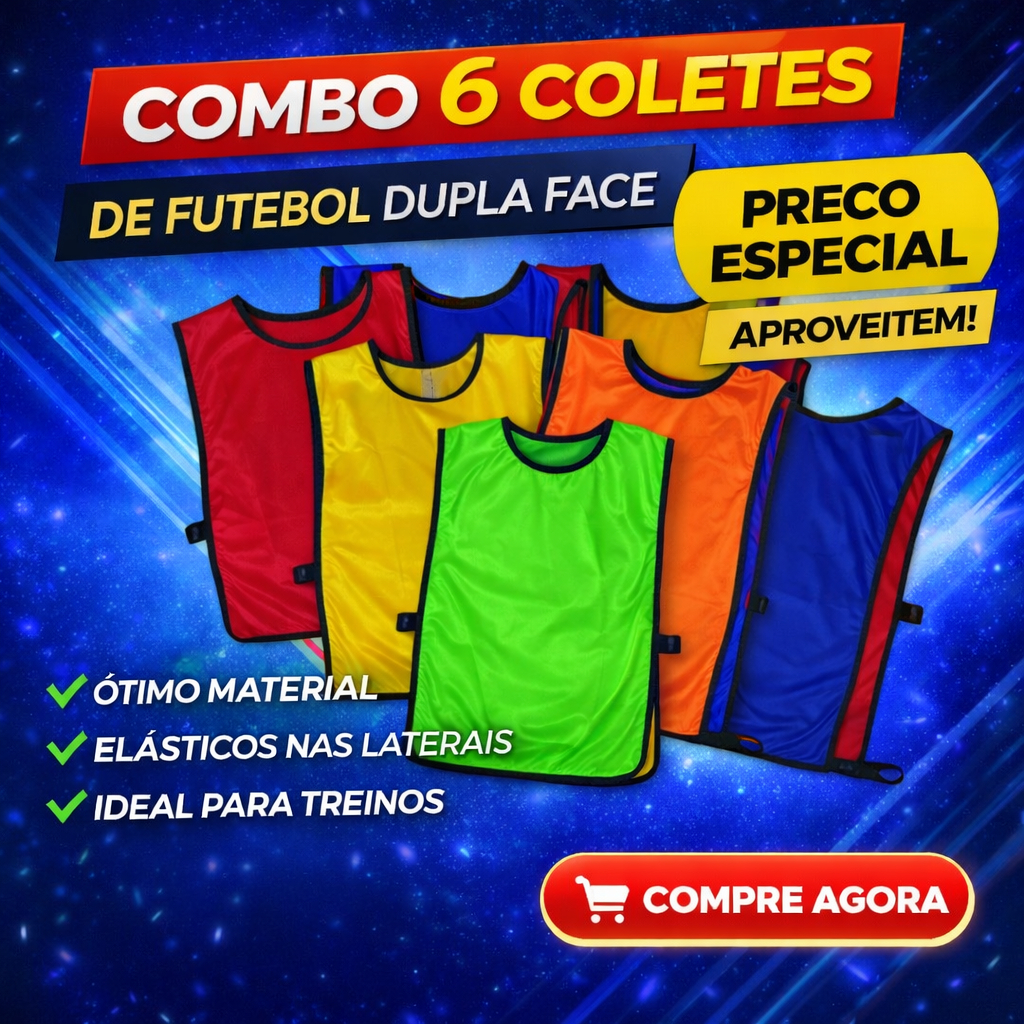 ⚽ Kit 6 Coletes de Futebol Dupla Face com Elástico nas Laterais ⚽