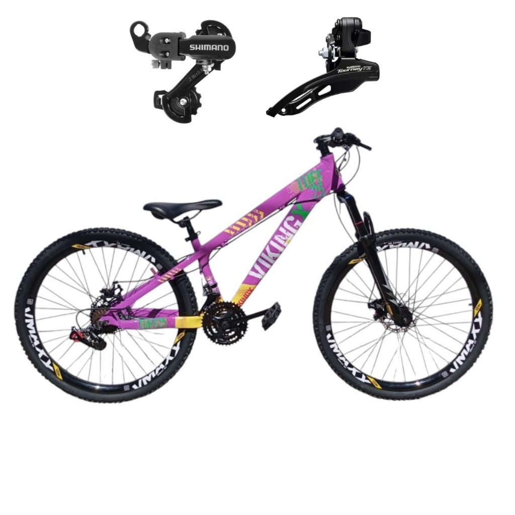 Bicicleta Viking 26 Tuff 25 Mtb 21V Shimano Freio à Disco Suspensão Aro 26