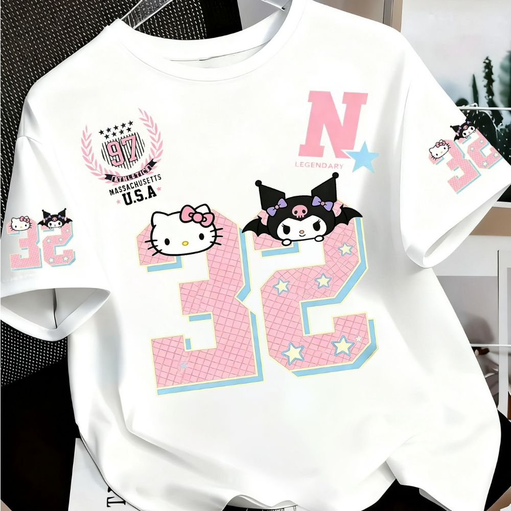 Camiseta Basica ou Oversized Beisebol Basquete Camisa de  Time Hello Kitty nunber 32 U.S.A