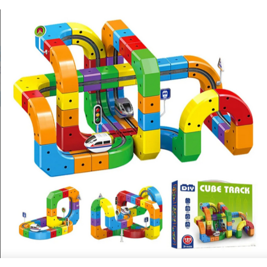 Kit 51/81/123 Trem Magnético Peças Cube Track Brinquedo Educativo De Blocos 3D Recarregável USB em Oferta na Shopee