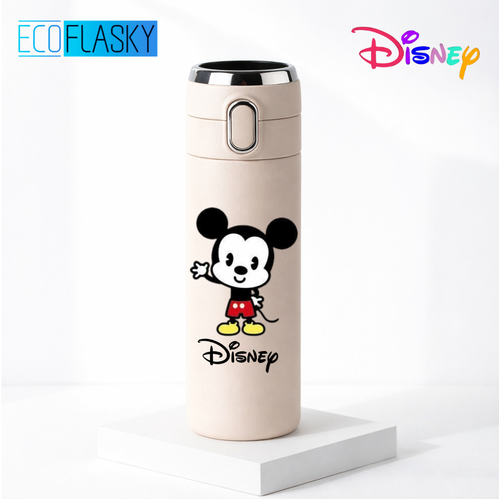 Garrafa Térmica Infantil Aço Inox Mickey Disney com Termometro LED Digital Temperatura 420ml Presente