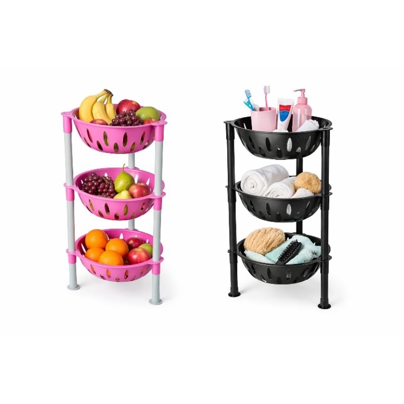 Fruteira Multiuso 3 Andares ou 4 Andares – Rosa ou Preta | Plástico Resistente | Montável Fruteira Modular