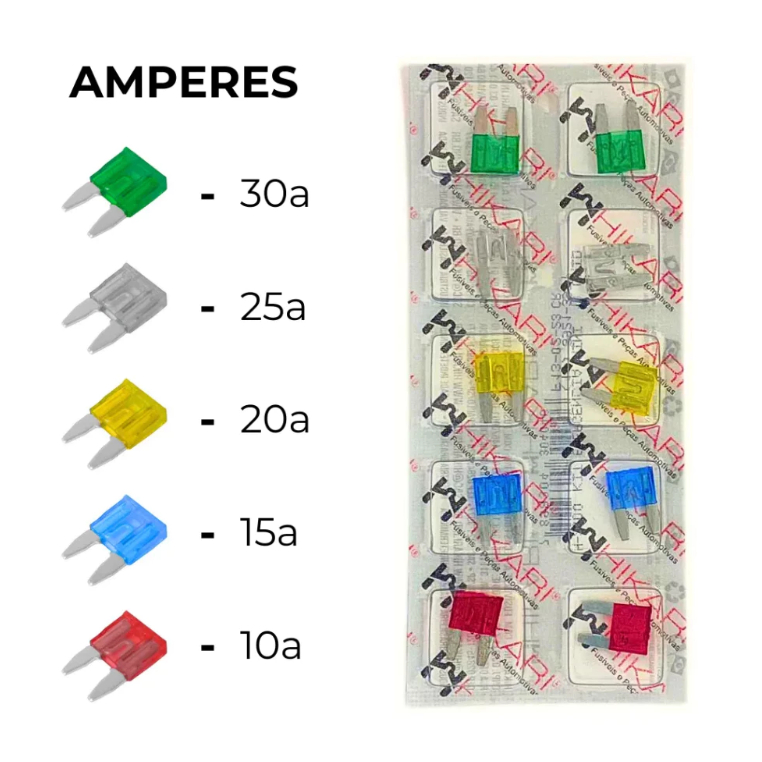 Cartela kit De Fusíveis Mini Misto 10 Unid Hikari 10Ah, 15Ah, 20Ah, 25Ah, 30Ah
