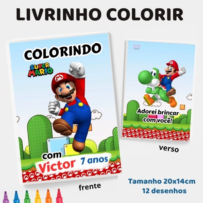 10 Livrinhos de colorir personalizados SUPER MARIO BROS lembrancinhas aniversário Infantil