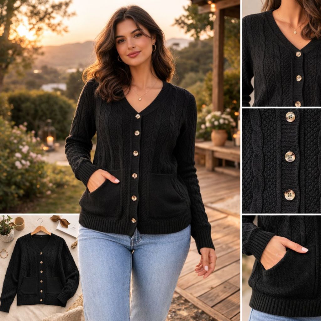 Casaco Feminino Tricot com Modelagem em Oferta na Shopee