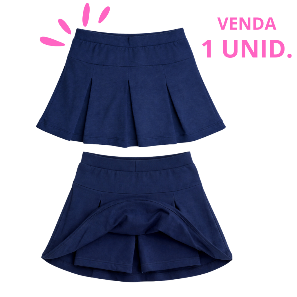 Short Saia (1 UMA) AZUL MAR Infantil/Juvenil Pregas Menina | Colegial | Verão | Casual | Volta Aulas em Oferta na Shopee