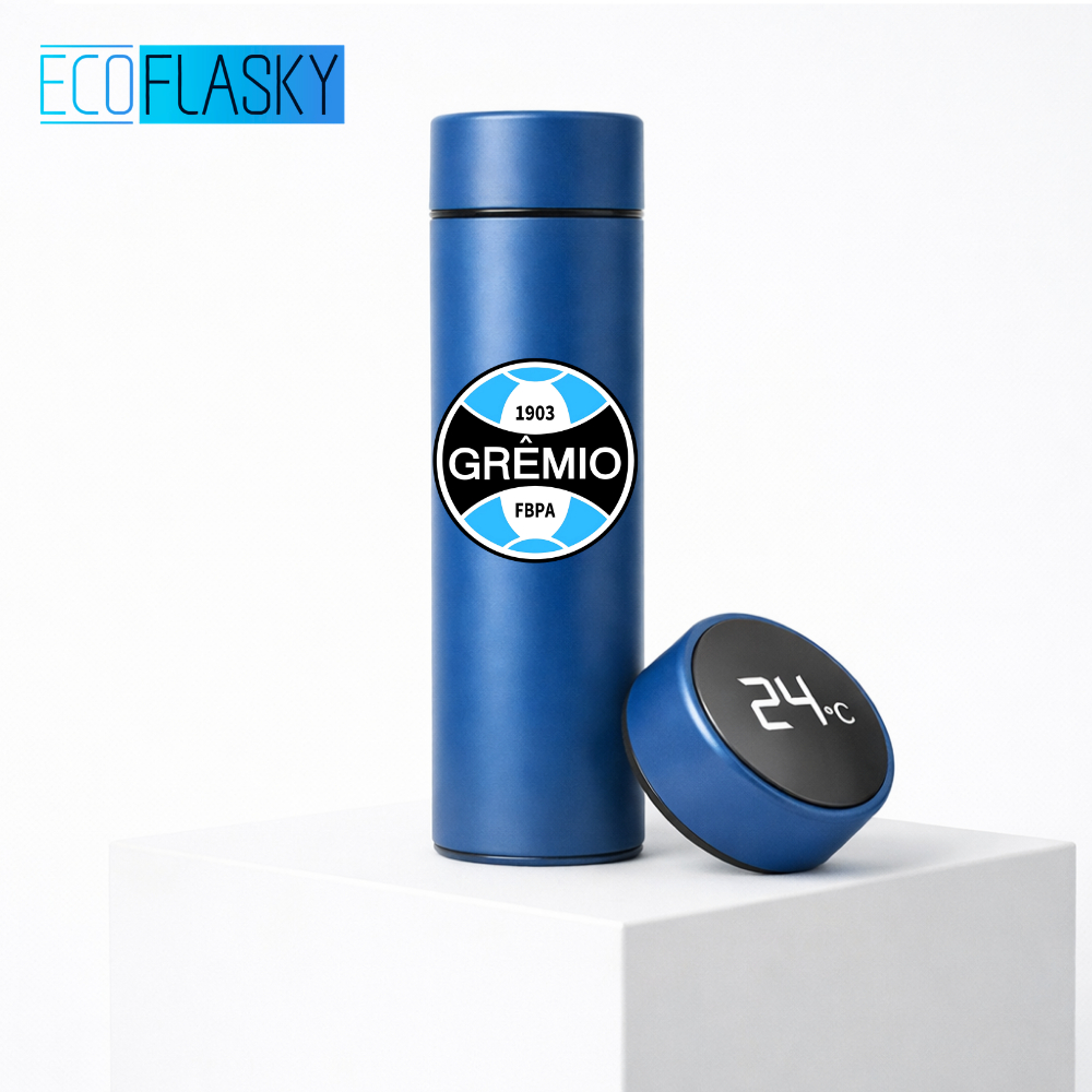 Garrafa Térmica de Aço Inoxidavel Grêmio Time de Futebol com Medidor De Temperatura Digital 500ml