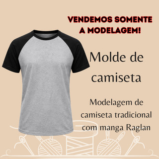 Molde de camiseta manga raglan conjunto de 4 tamanhos, modelagem de camiseta manga raglan 4 tamanhos