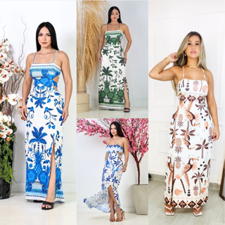 Vestido Feminino longo Tecido Duna estampado com Bojo TAMAHNO UNICO veste de 36 ao 42 . em Oferta na Shopee