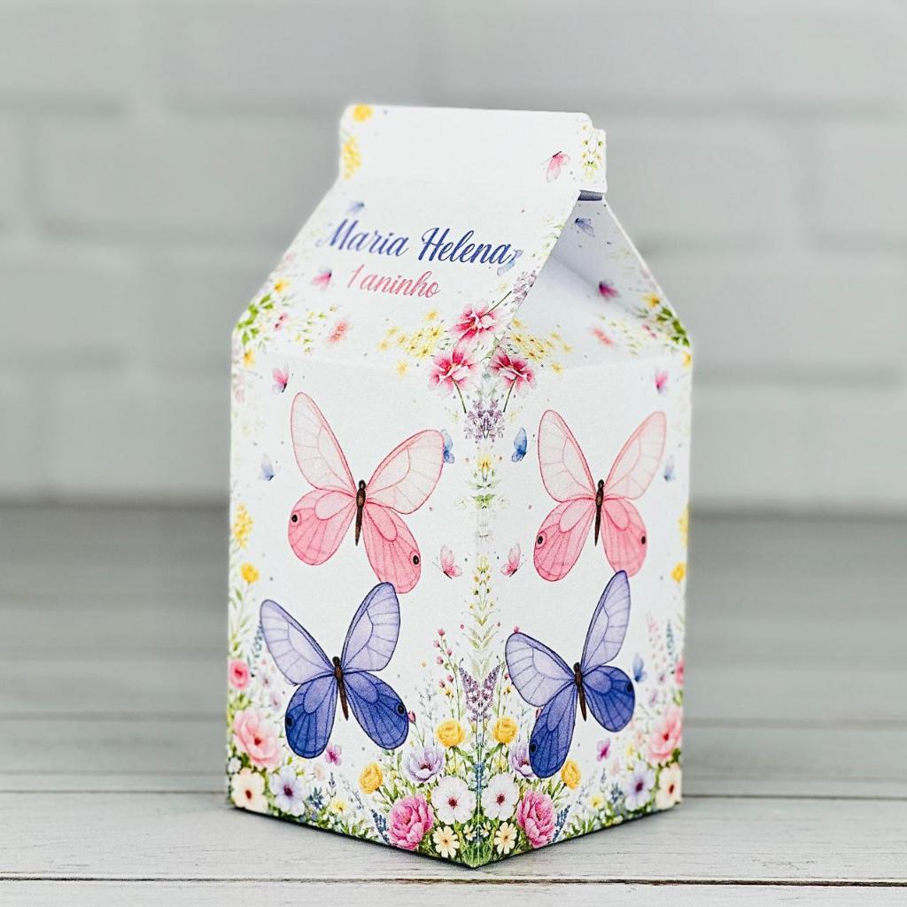 Caixinha Borboleta Rosa e Lilás | Caixa Milk Personalizada Com Nome | Mimos Aniversário Lembrancinhas Personalizados
