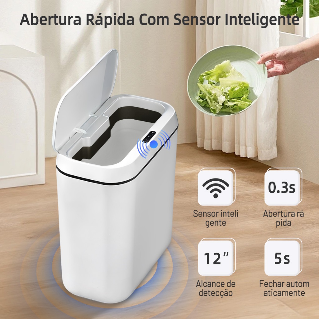 Lixeira Inteligente Automática Sensor 15L Banheiro Cozinha Anti Odor 4 Modos Abertura Escritório Lixo em Oferta na Shopee