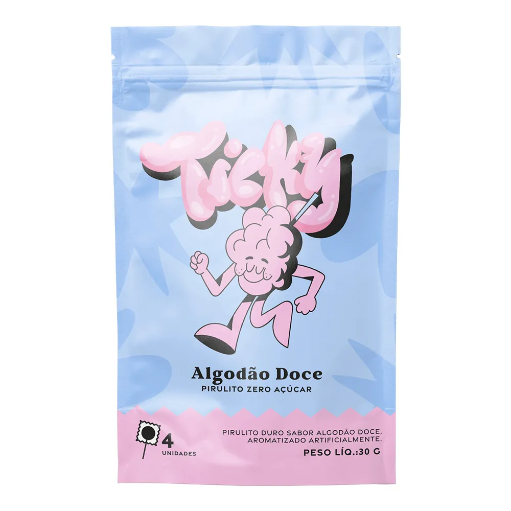 Ticky Pirulito Zero Acucar - Sabor Algodao Doce - Pouch com 4 Unidades em Oferta na Shopee