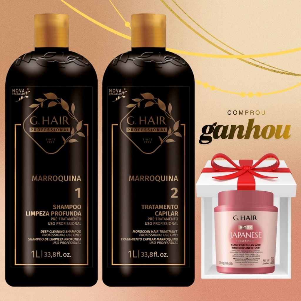 GHAIR ESCOVA Progressiva Marroquina 2 Passos 2x1000ml .+ BOTOX japones GHAIR 300g