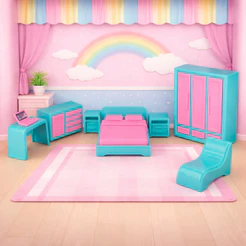 Brinquedo Mini Quarto Completo Infantil com Móveis Modernos Rosa e Azul Bebê