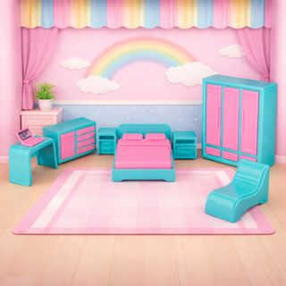 Brinquedo Mini Quarto Completo Infantil com Móveis Modernos Rosa e Azul Bebê em Oferta na Shopee