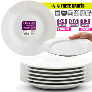 Jogo Kit 12/06/04UN Pratos Raso e Fundo Branco Vidro Duralex Menu Brilhante Opaline Jantar Hotel em Oferta na Shopee